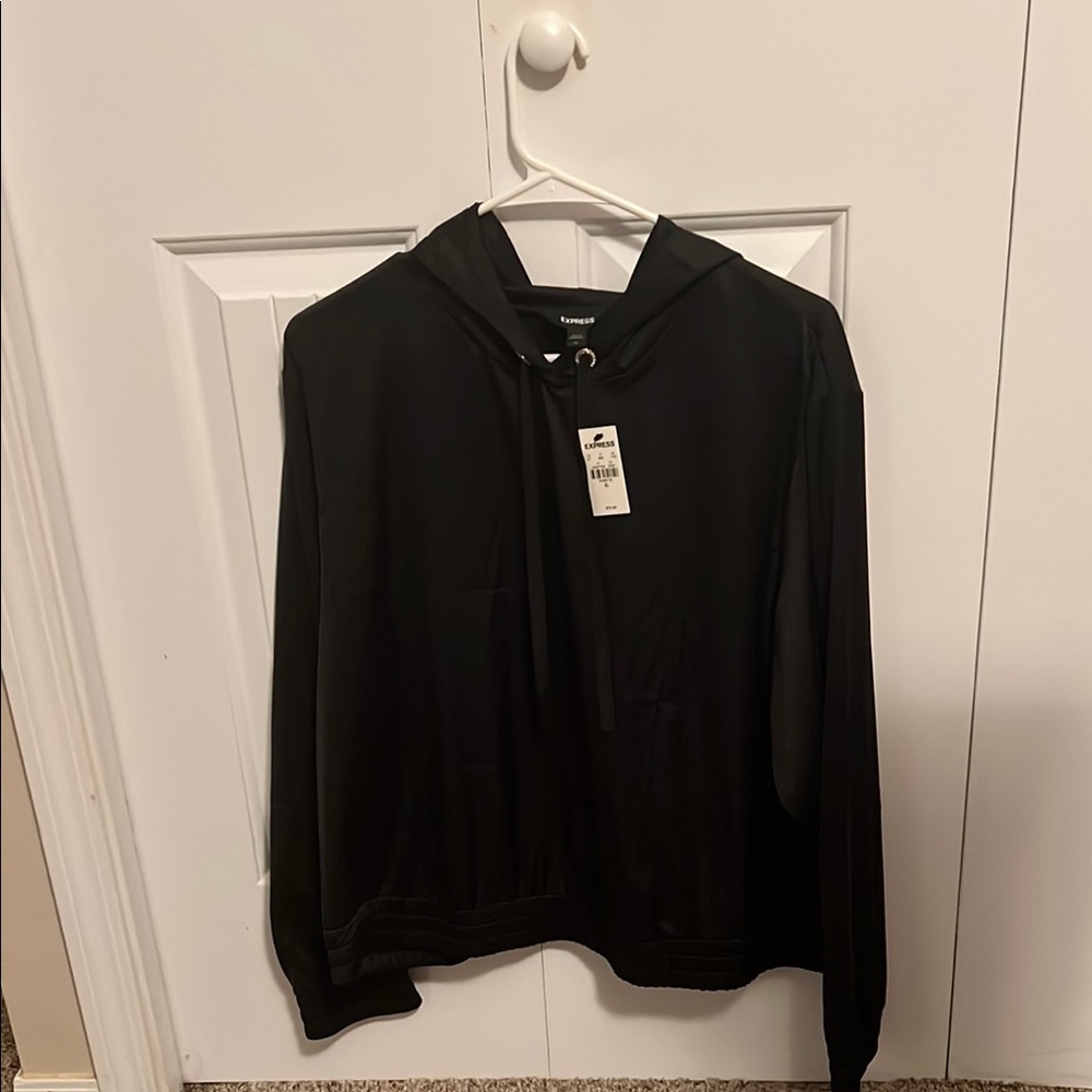 NWT Silky/Satin like Black Hooded Sweatshirt